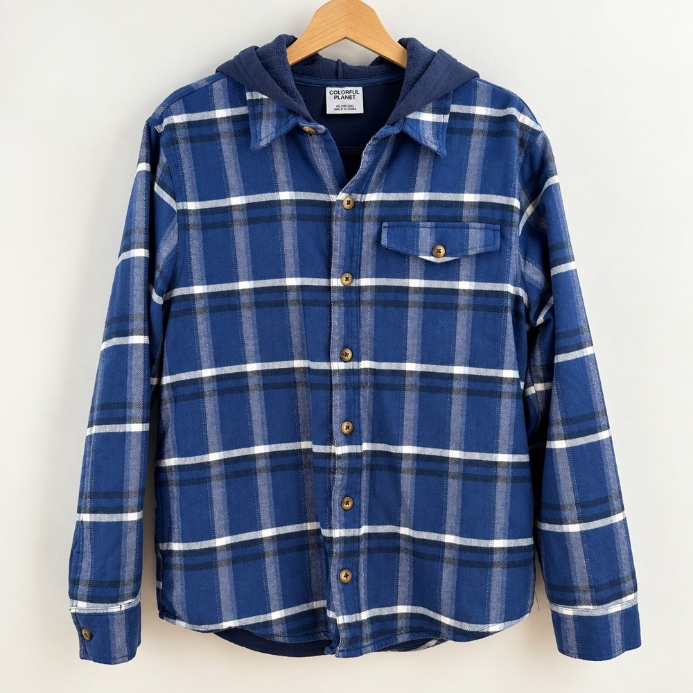 Colorful Planet Gorpcore Plaid Flannel Shacket Kids XXL 18/20 Blue Skater Grunge